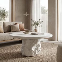 Τραπέζι σαλονιού Zinol  mdf-polyresin λευκό Φ77x36εκ
