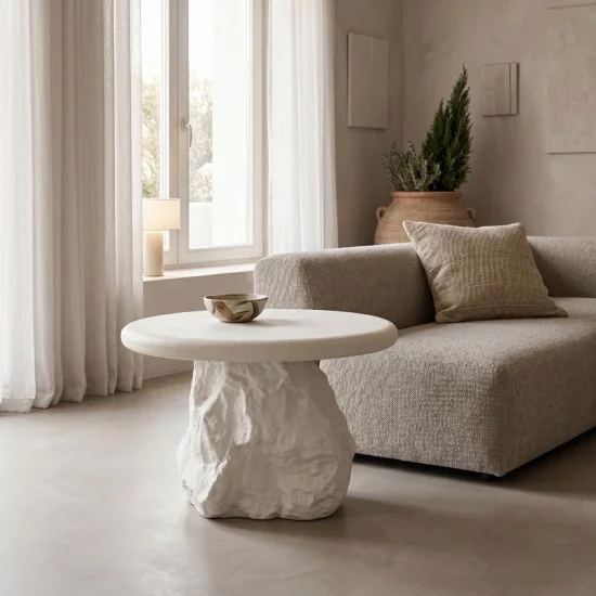 Βοηθητικό τραπέζι Zinol  mdf-polyresin λευκό Φ58x41εκ