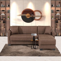 Γωνιακός καναπές-κρεβάτι αναστρέψιμος Stashio  ύφασμα καφε 202x143x84εκ