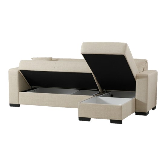 Γωνιακός καναπές-κρεβάτι αναστρέψιμος Dumma  ύφασμα κρεμ 226x148x86εκ