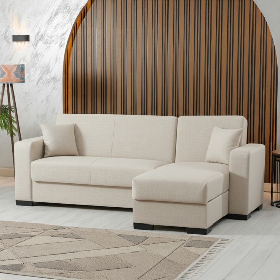 Γωνιακός καναπές-κρεβάτι αναστρέψιμος Dumma  ύφασμα κρεμ 226x148x86εκ