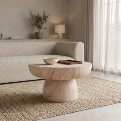 Τραπέζι σαλονιού Nuebo  MGO όψη τραβερτίνας Φ70x41,5εκ