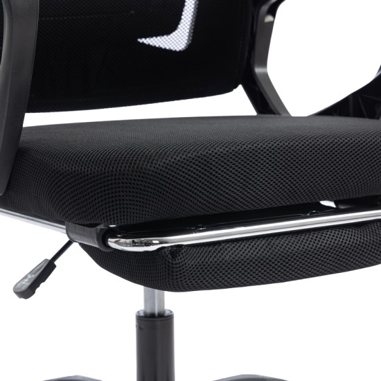 Καρέκλα γραφείου διευθυντή με υποπόδιο Meton  mesh χρώμα μαύρο 48x60x118-128εκ