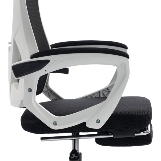 Καρέκλα γραφείου διευθυντή με υποπόδιο Meton  λευκό - mesh μαύρο 48x60x118-128εκ