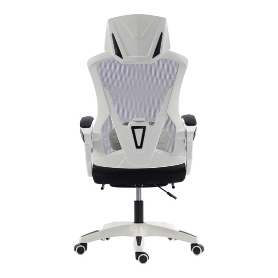 Καρέκλα γραφείου διευθυντή με υποπόδιο Meton  λευκό - mesh μαύρο 48x60x118-128εκ