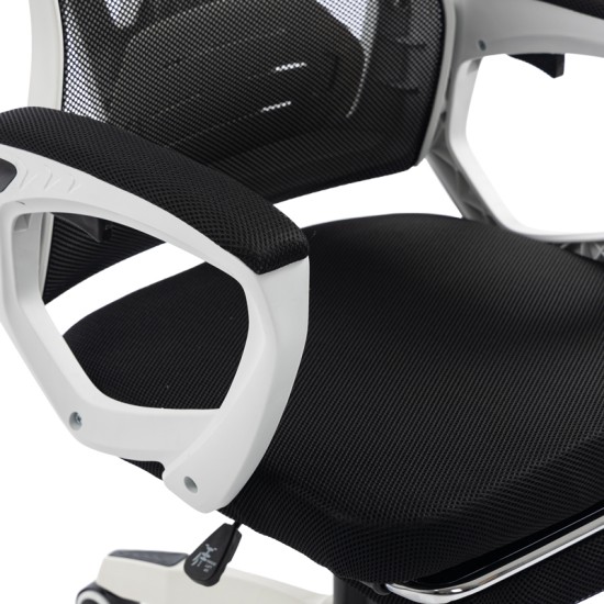 Καρέκλα γραφείου διευθυντή με υποπόδιο Meton  λευκό - mesh μαύρο 48x60x118-128εκ