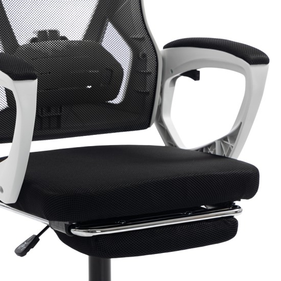 Καρέκλα γραφείου διευθυντή με υποπόδιο Meton  λευκό - mesh μαύρο 48x60x118-128εκ