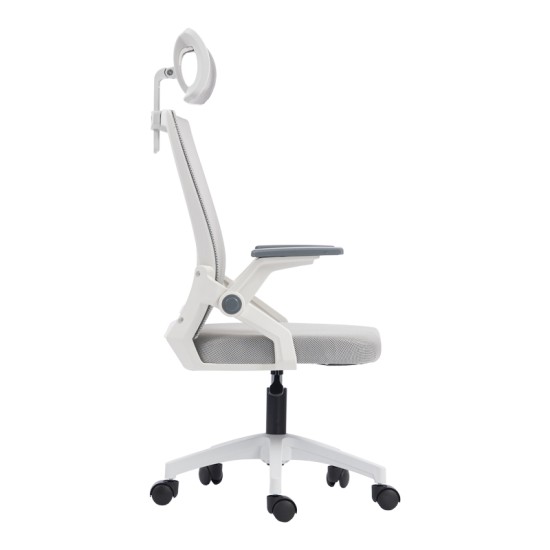 Καρέκλα γραφείου Plymot  λευκή - mesh γκρι 48x58x112-122εκ