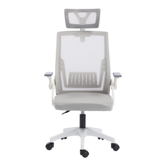 Καρέκλα γραφείου Plymot  λευκή - mesh γκρι 48x58x112-122εκ