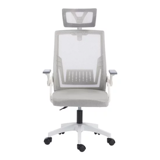 Καρέκλα γραφείου Plymot  λευκή - mesh γκρι 48x58x112-122εκ