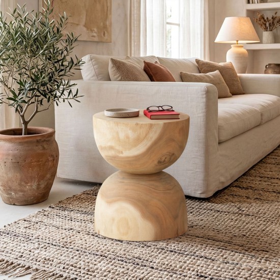 Σκαμπό Τραπεζάκι Hourglass  suar ξύλο καρυδί  Φ40x45εκ