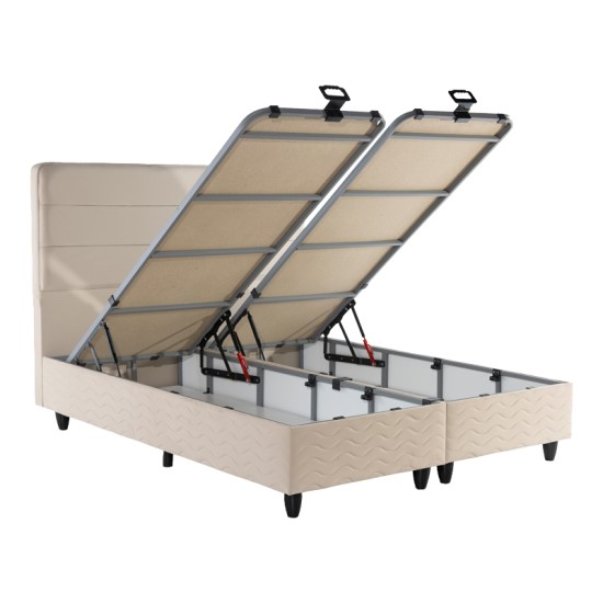 Κρεβάτι διπλό Linteda  με αποθηκευτικό χώρο κρεμ βελούδο 160x200εκ