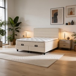 Κρεβάτι διπλό Linteda  με αποθηκευτικό χώρο κρεμ βελούδο 160x200εκ