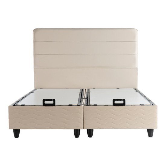Κρεβάτι διπλό Linteda  με αποθηκευτικό χώρο κρεμ βελούδο 160x200εκ