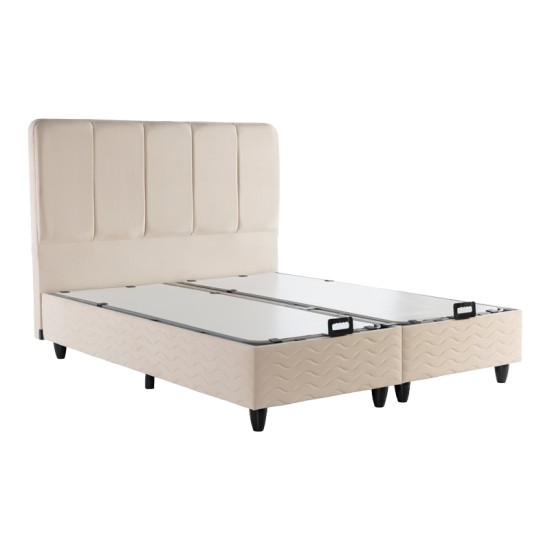 Κρεβάτι διπλό Lunda  με αποθηκευτικό χώρο κρεμ βελούδο 160x200εκ