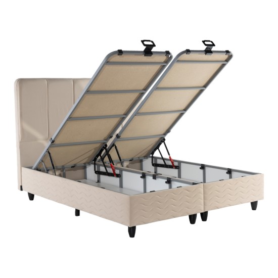 Κρεβάτι διπλό Lunda  με αποθηκευτικό χώρο κρεμ βελούδο 160x200εκ