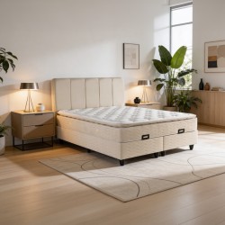 Κρεβάτι διπλό Lunda  με αποθηκευτικό χώρο κρεμ βελούδο 160x200εκ