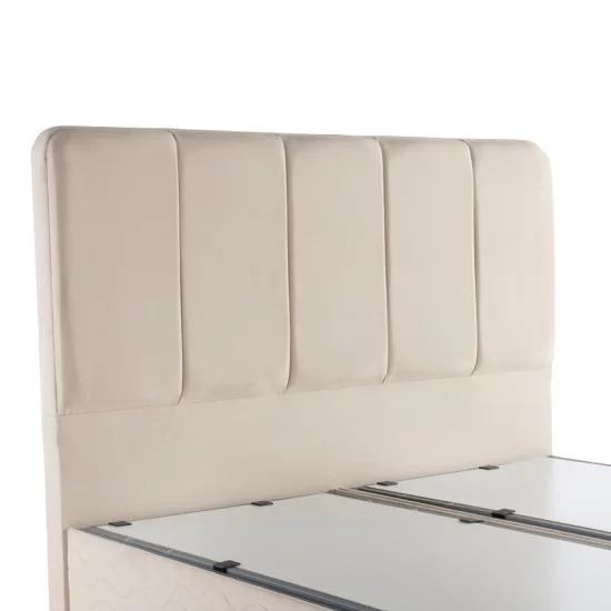 Κρεβάτι διπλό Lunda  με αποθηκευτικό χώρο κρεμ βελούδο 160x200εκ