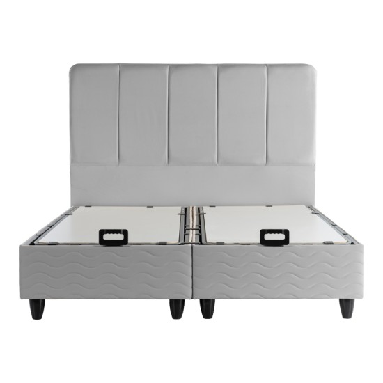 Κρεβάτι διπλό Lunda  με αποθηκευτικό χώρο γκρι βελούδο 160x200εκ