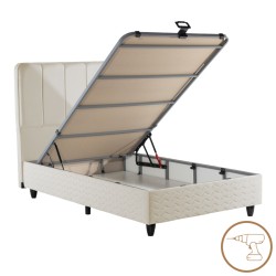 Κρεβάτι μονό Lunda  με αποθηκευτικό χώρο κρεμ βελούδο 90x200εκ