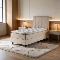 Κρεβάτι μονό Lunda  κρεμ βελούδο 90x200εκ