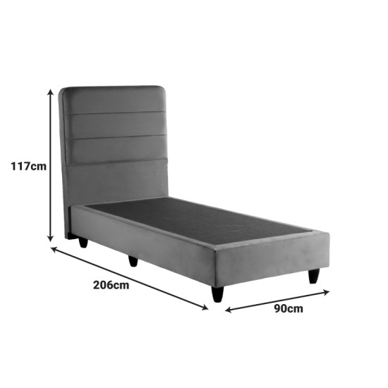 Κρεβάτι μονό Linteda  ανθρακί βελούδο 90x200εκ