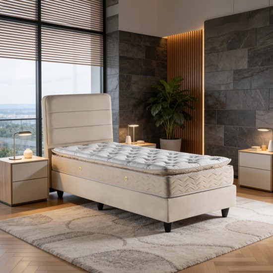 Κρεβάτι μονό Linteda  κρεμ βελούδο 90x200εκ