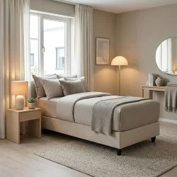 Κρεβάτι μονό Υπόστρωμα Pakda  κρεμ βελούδο 90x200εκ