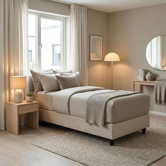 Κρεβάτι Υπόστρωμα μονό Pakda  κρεμ βελούδο 90x200εκ