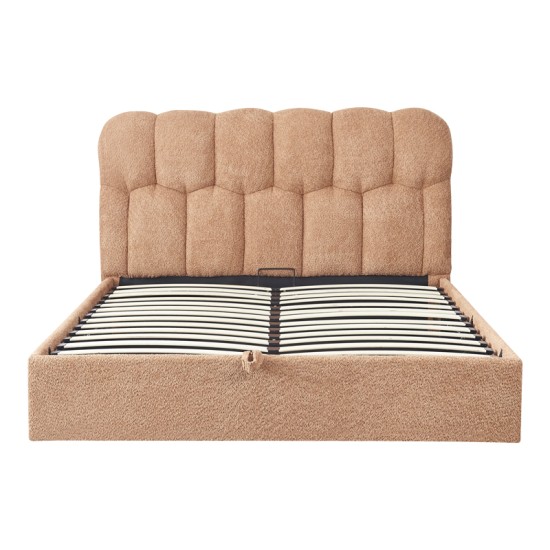 Κρεβάτι διπλό Sectra  terracotta μπουκλέ ύφασμα 160x200εκ