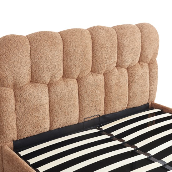 Κρεβάτι διπλό Sectra  terracotta μπουκλέ ύφασμα 160x200εκ