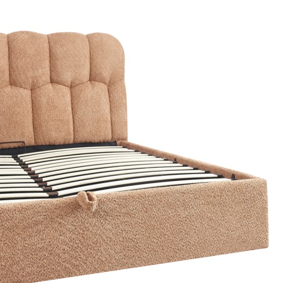 Κρεβάτι διπλό Sectra  terracotta μπουκλέ ύφασμα 160x200εκ