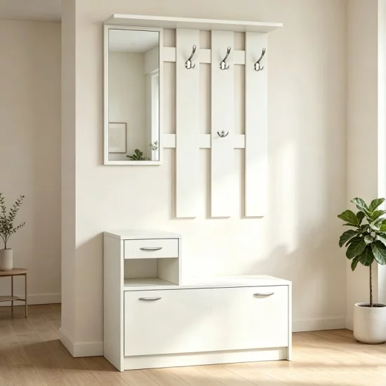 Έπιπλο εισόδου Jentia  με καθρέπτη λευκό MDF 100x24x186εκ