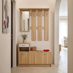 Έπιπλο εισόδου Jentia   με καθρέπτη sonoma με λευκό MDF 100x24x186εκ