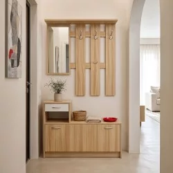Έπιπλο εισόδου Jentia   με καθρέπτη sonoma με λευκό MDF 100x24x186εκ