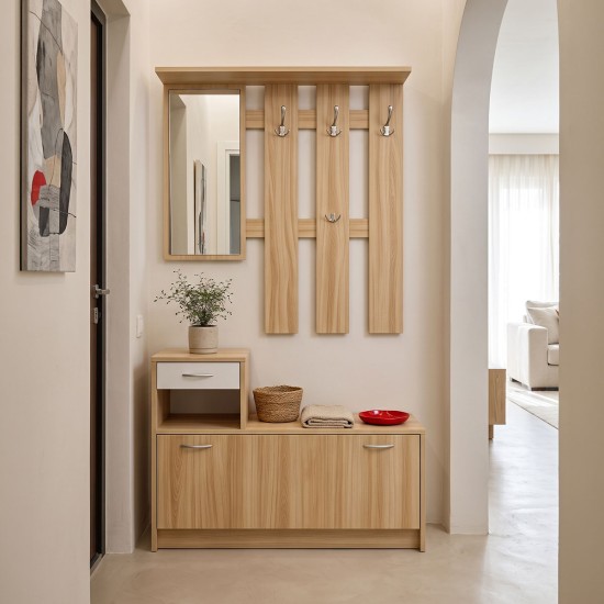 Έπιπλο εισόδου Jentia   με καθρέπτη sonoma με λευκό MDF 113x100x89εκ