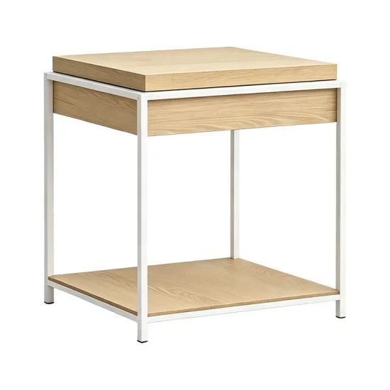 Βοηθητικό τραπέζι Odar  με αποθηκευτικό χώρο sonoma MDF με λευκό μέταλλο 51x51x60εκ