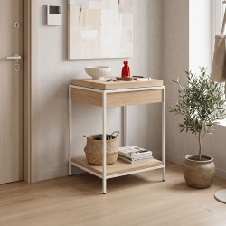 Κονσόλα Odar  με αποθηκευτικό χώρο sonoma MDF με λευκό μέταλλο 63x63x80εκ