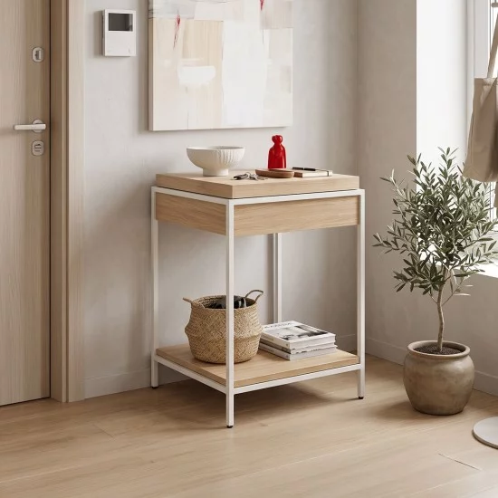 Κονσόλα Odar  με αποθηκευτικό χώρο sonoma MDF με λευκό μέταλλο 63x63x80εκ