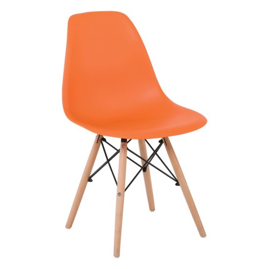 ART Wood Kαρέκλα Τραπεζαρίας - Κουζίνας, Πόδια Οξιά, Κάθισμα PP Πορτοκαλί - 1 Step K/D -  46x52x82cm