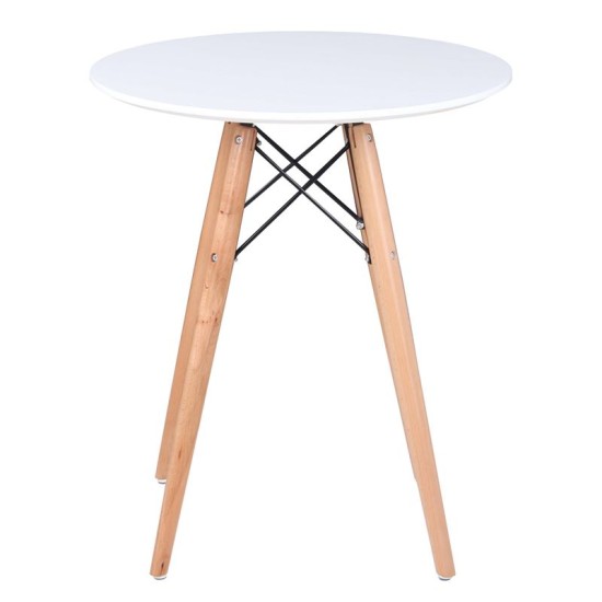 ART Wood Tραπέζι, Πόδια Οξιά Φυσικό, Επιφάνεια MDF Άσπρο -  Φ60cm H.70cm