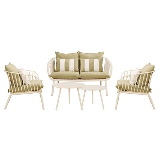ASTRID Set Σαλόνι Κήπου 5τεμ, PP - Μέταλλο Cream, Μαξιλάρια Sandy Green ASTRID Set Σαλόνι Κήπου 5τεμ, PP - Μέταλλο Cream, Μαξιλάρια Sandy Green