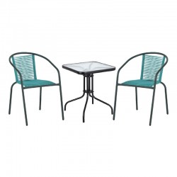 BALENO - FUNKY Set Βεράντας - Κήπου: Τραπέζι + 2 Πολυθρόνες PE Μπλε, Μέταλλο Μαύρο