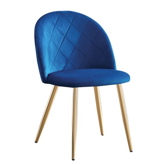 BELLA Καρέκλα Τραπεζαρίας, Μέταλλο Χρώμιο Χρυσό, Ύφασμα Velure Απόχρωση Μπλε -  50x56x80cm