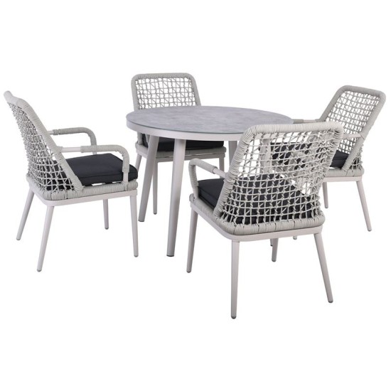 CENTRAL Set Τραπεζαρία Κήπου ALU - Rope Grey-Μαξιλ.Ανθρακί: Τραπέζι Φ100cm + 4 Πολυθρόνες CENTRAL Set Τραπεζαρία Κήπου ALU - Rope Grey-Μαξιλ.Ανθρακί: Τραπέζι Φ100cm + 4 Πολυθρόνες