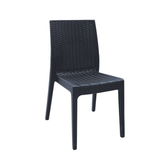 DAFNE Καρέκλα Τραπεζαρίας Κήπου Στοιβαζόμενη, PP Rattan Look UV Protection, Ανθρακί -  46x55x85cm