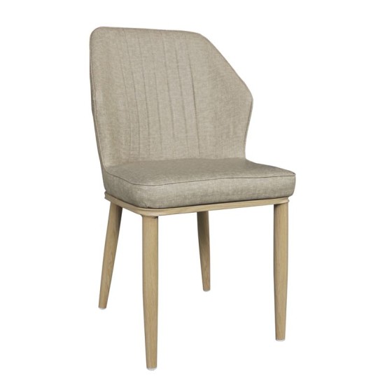 DELUX Καρέκλα Μέταλλο Βαφή Φυσικό, Linen PU Μπέζ -  49x51x89cm