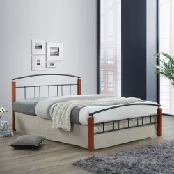 DOKA Κρεβάτι Διπλό, για Στρώμα 160x200cm, Μέταλλο Βαφή Μαύρο - Ξύλο Απόχρωση Καρυδί