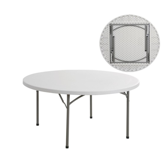 BLOW τραπέζι Συνεδρίου - Catering Πτυσσόμενο, Μέταλλο Βαφή Γκρι, HDPE Άσπρο -  Φ152cm H.74cm