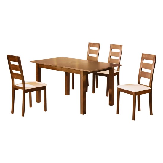 MILLER Set Τραπεζαρία Κουζίνας Ξύλινη: Επεκτεινόμενο Τραπέζι+ 4 Καρέκλ.Aroma Beech-PVC Εκρού -  Table120+30x80x74Chair45x52x97